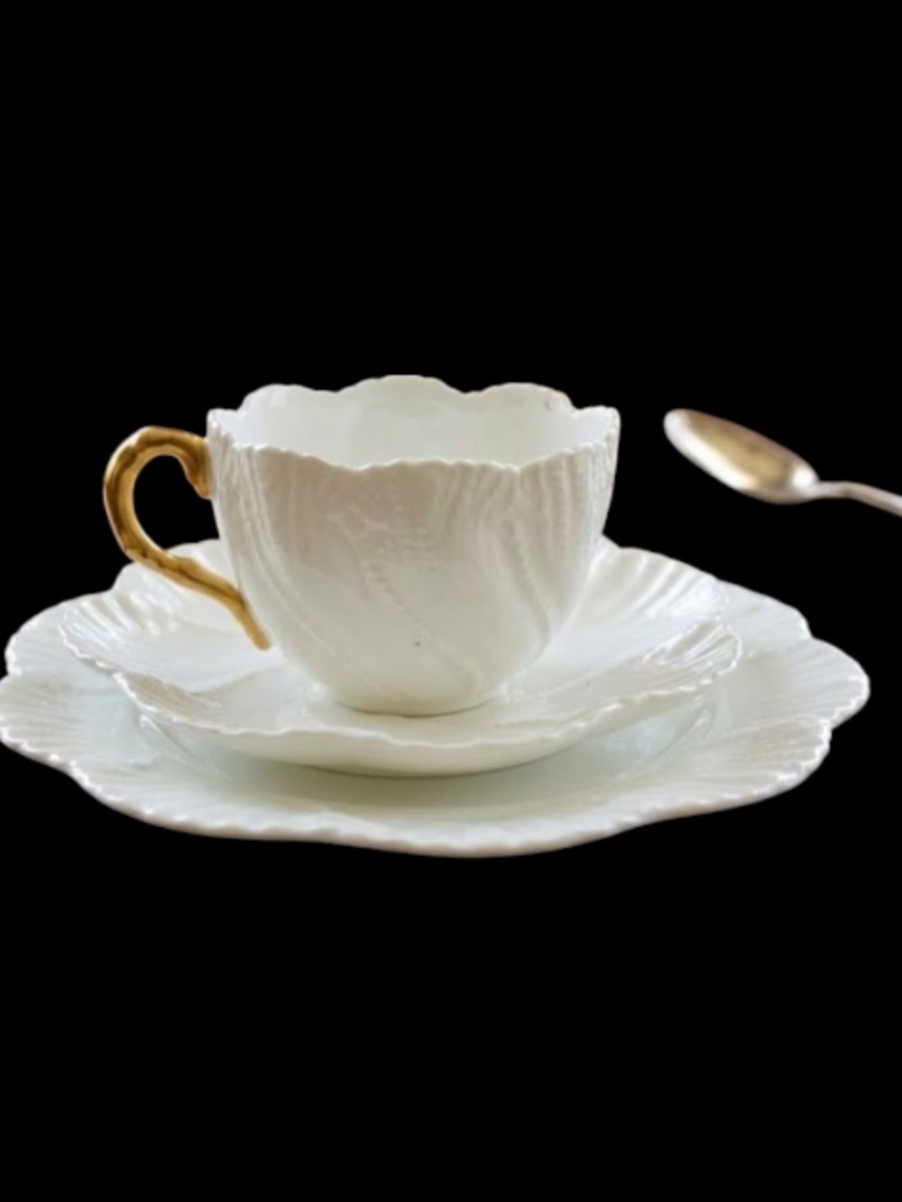 Antique Coalport White China Teacup,Saucer and Dessert PlateScalloped  Trio Set
